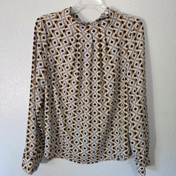 Tommy Hilfiger Women's Tan Print Tie-Neck Blouse Top Shirt - Picture 1 of 10
